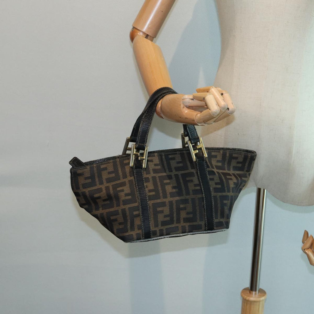 FENDI Zucca Canvas Hand Bag Brown Black yk14115