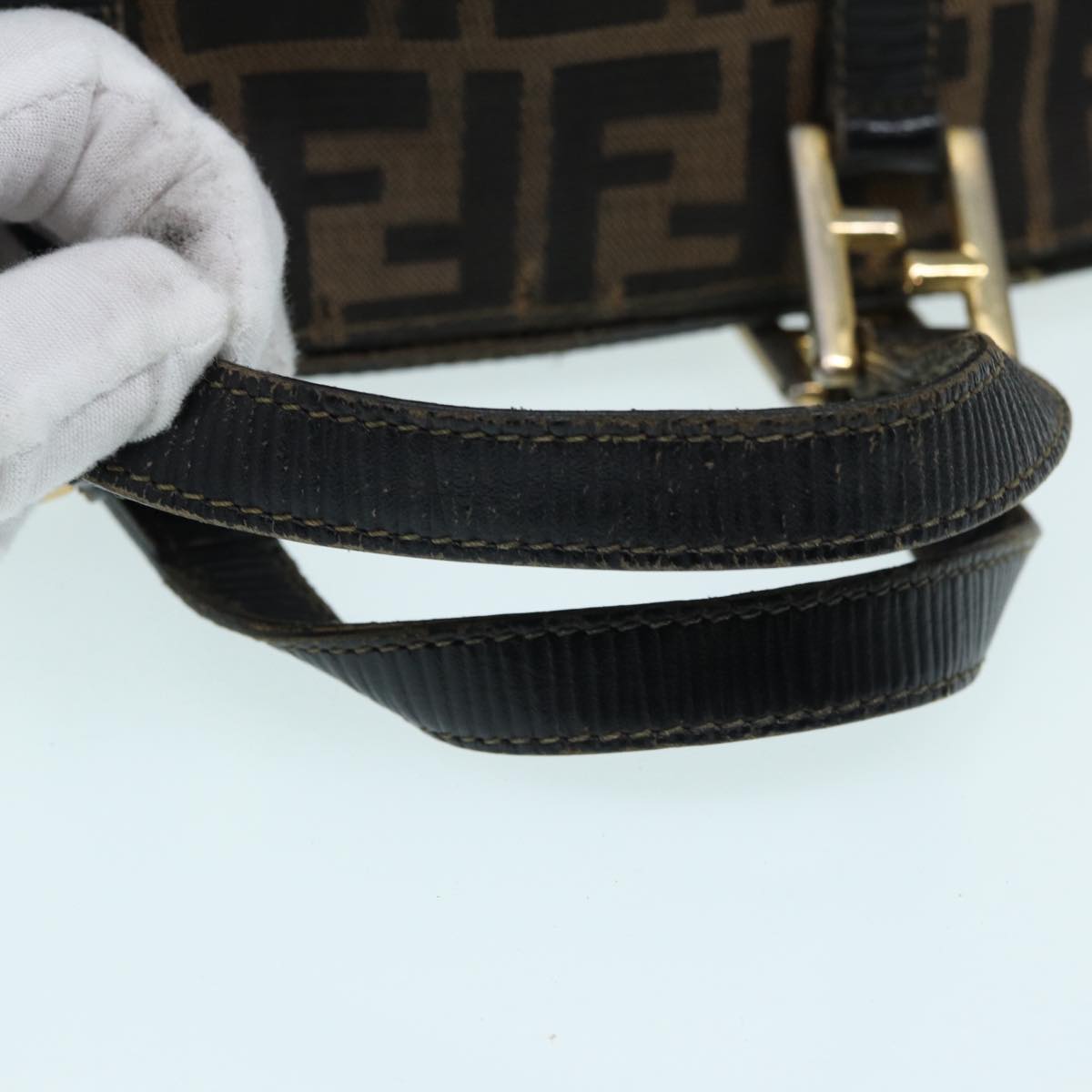 FENDI Zucca Canvas Hand Bag Brown Black yk14115