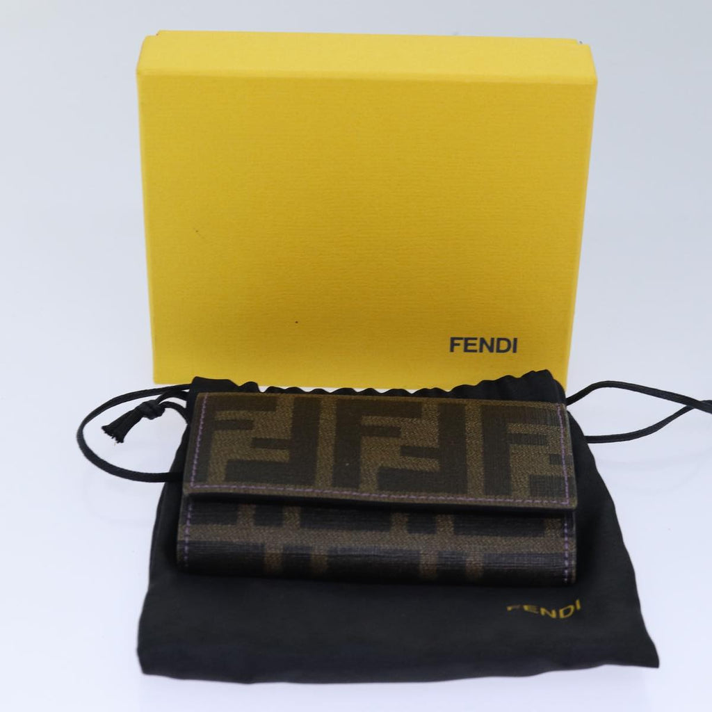 FENDI Zucca Canvas Key Case Black Brown gold yk14135
