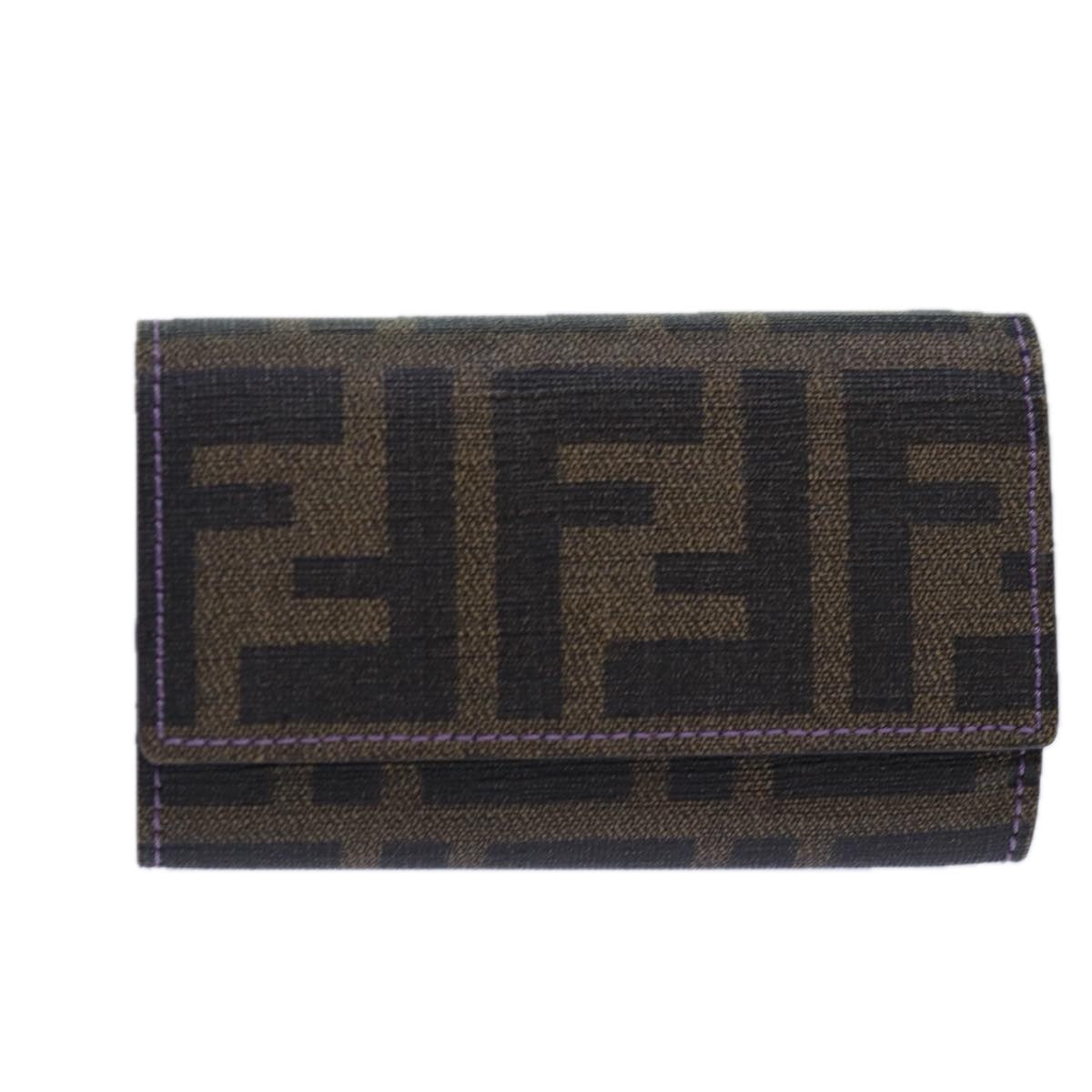 FENDI Zucca Canvas Key Case Black Brown gold yk14135