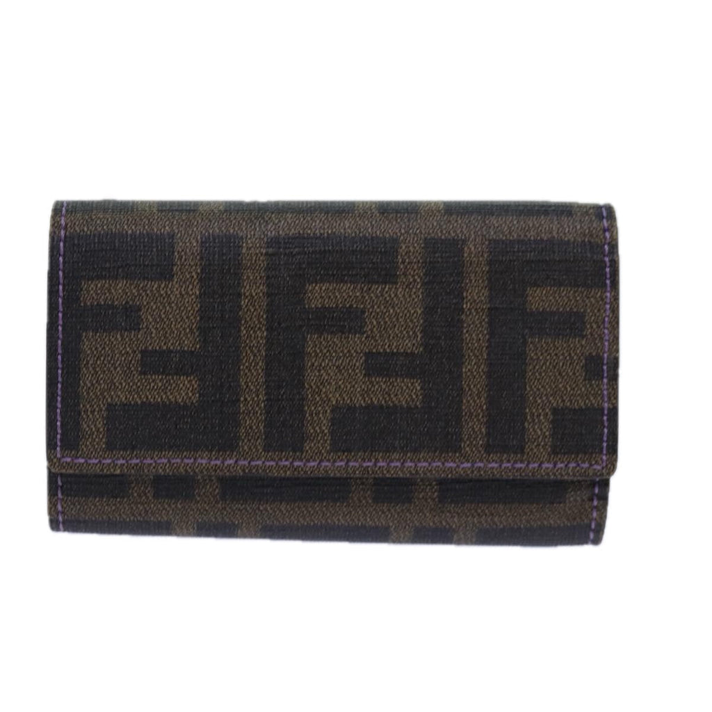 FENDI Zucca Canvas Key Case Black Brown gold yk14135