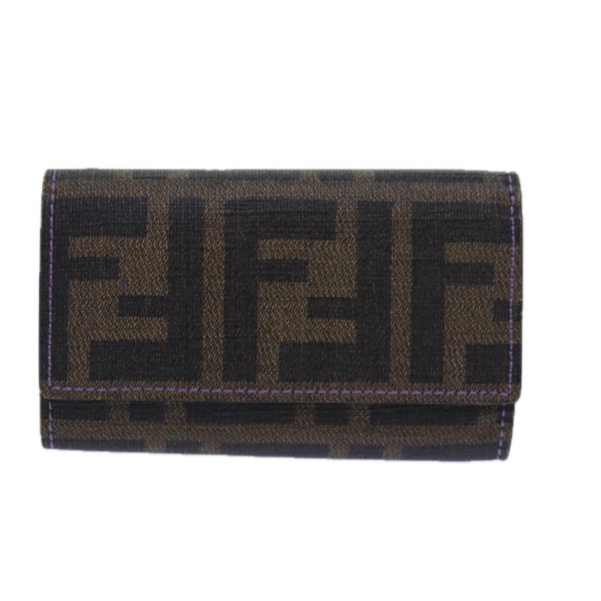 FENDI Zucca Canvas Key Case Black Brown gold yk14135