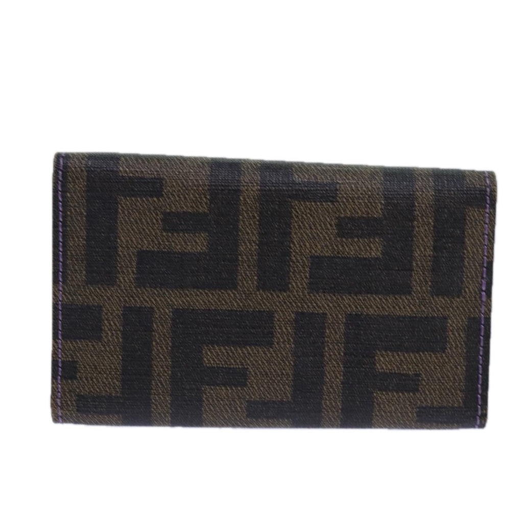 FENDI Zucca Canvas Key Case Black Brown gold yk14135