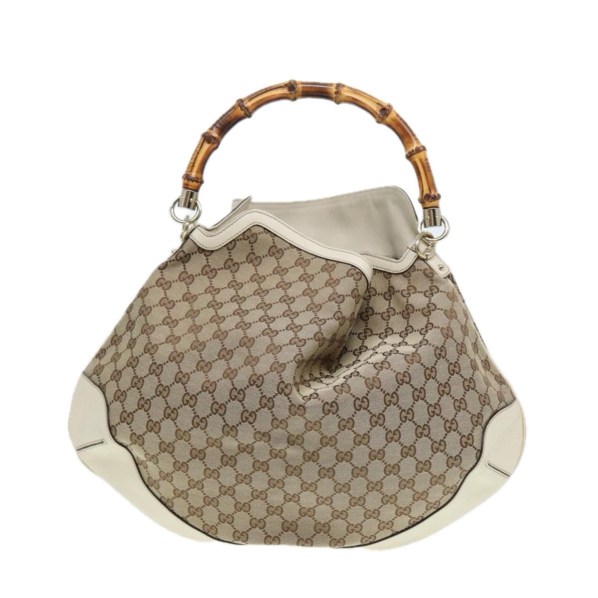 GUCCI GG Canvas Bamboo Hand Bag Beige Gold 169976 yk14142