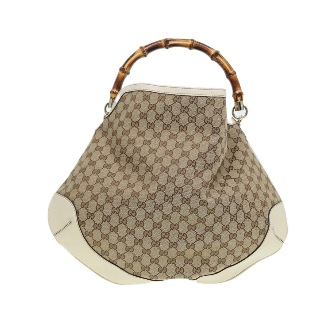 GUCCI GG Canvas Bamboo Hand Bag Beige Gold 169976 yk14142