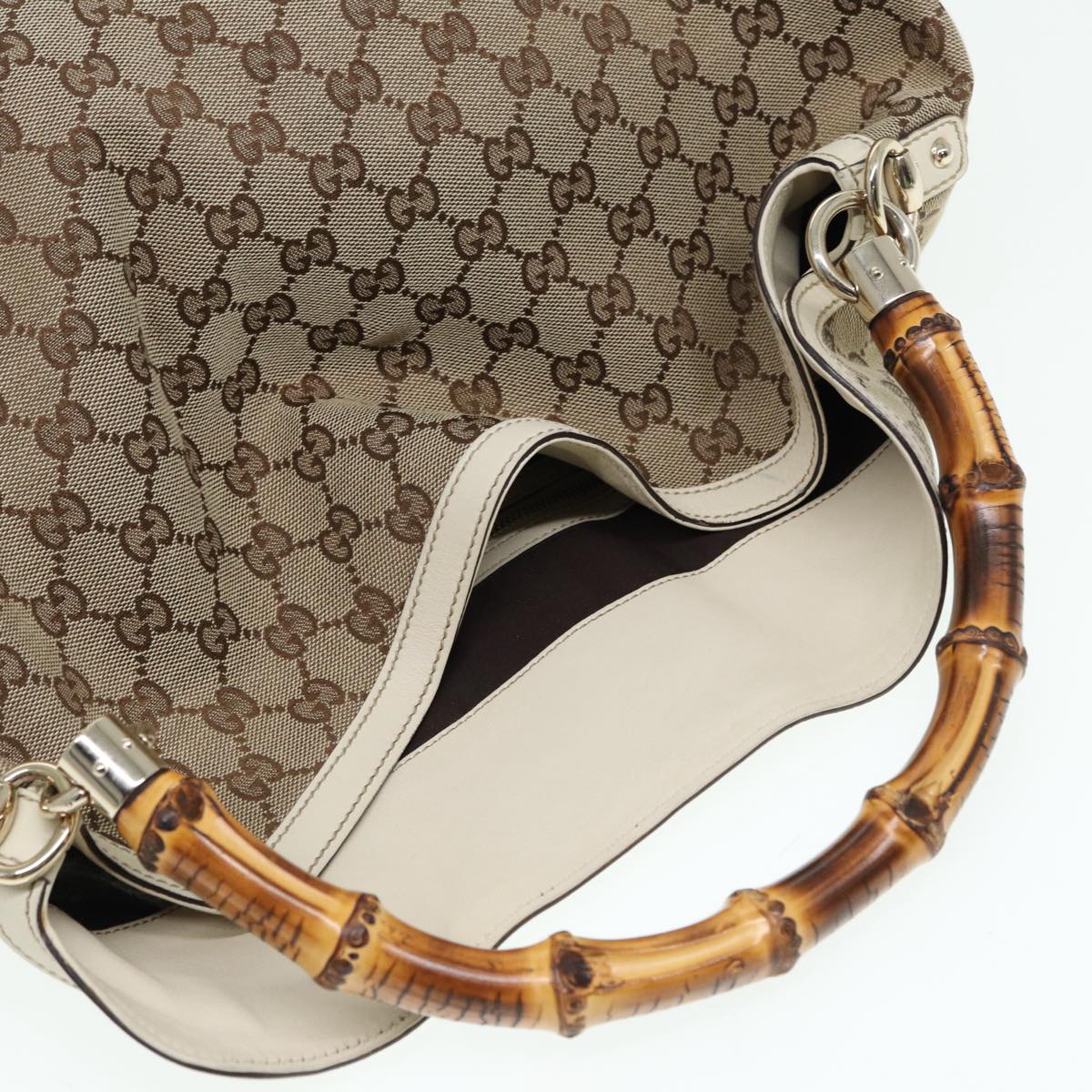 GUCCI GG Canvas Bamboo Hand Bag Beige Gold 169976 yk14142