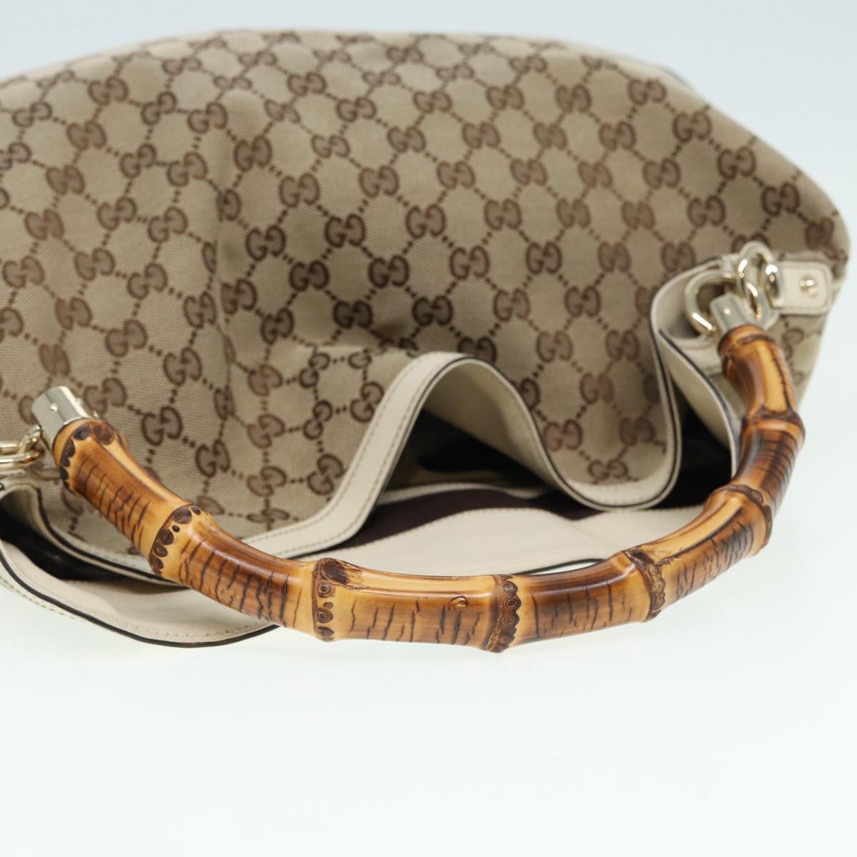 GUCCI GG Canvas Bamboo Hand Bag Beige Gold 169976 yk14142