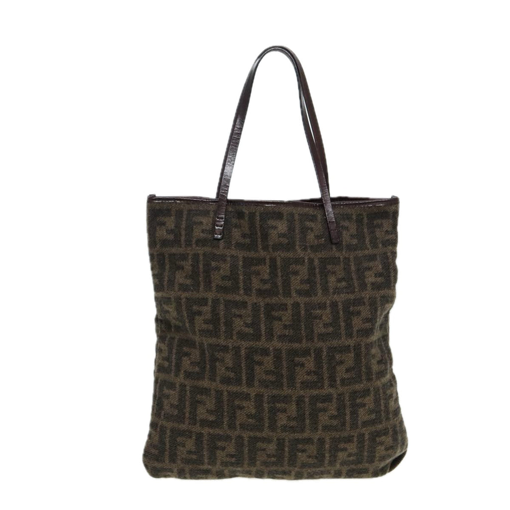 FENDI Zucca Canvas Tote Bag Wool Brown Black Silver yk14162