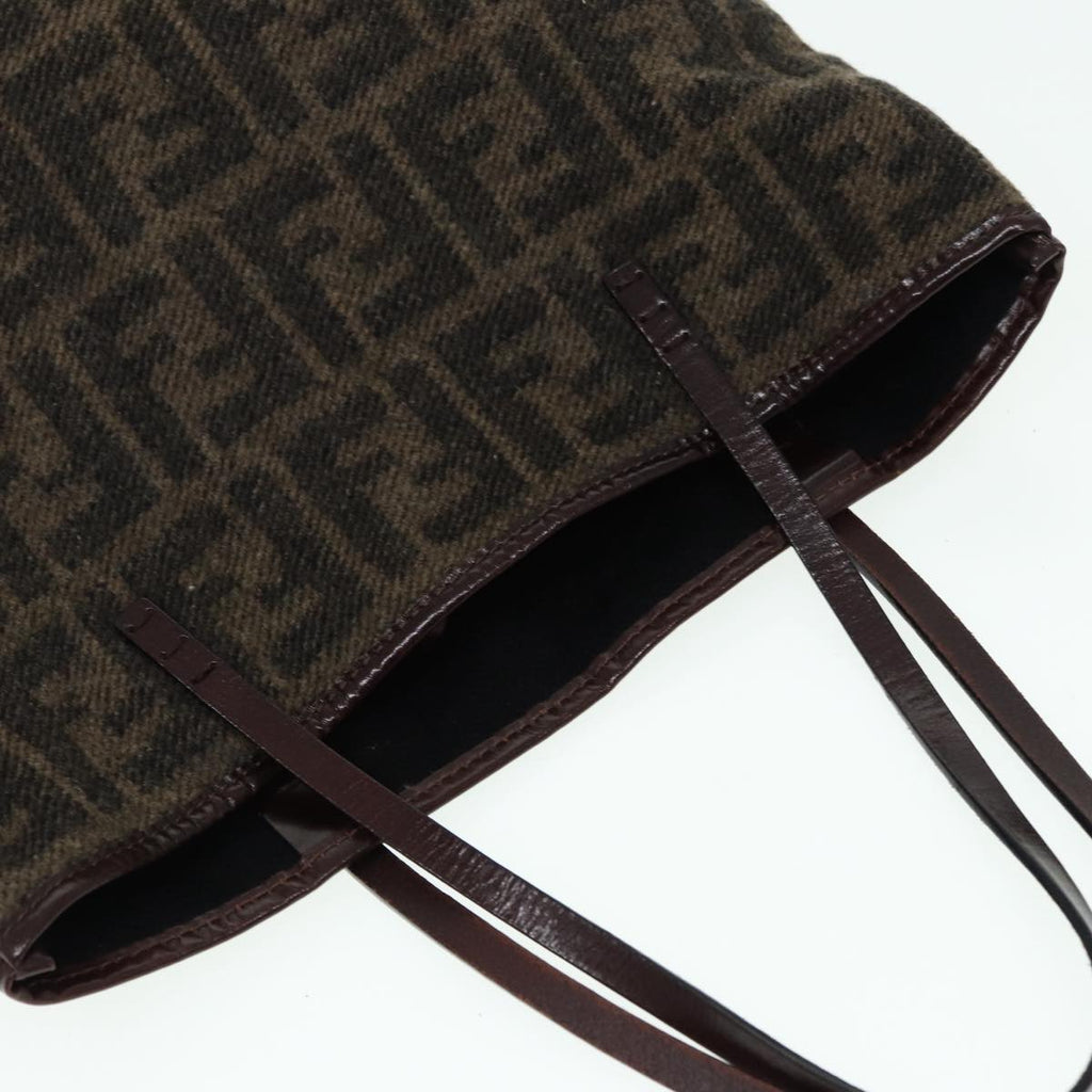 FENDI Zucca Canvas Tote Bag Wool Brown Black Silver yk14162