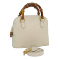 GUCCI Bamboo Hand Bag Leather 2way Cream Gold yk14170