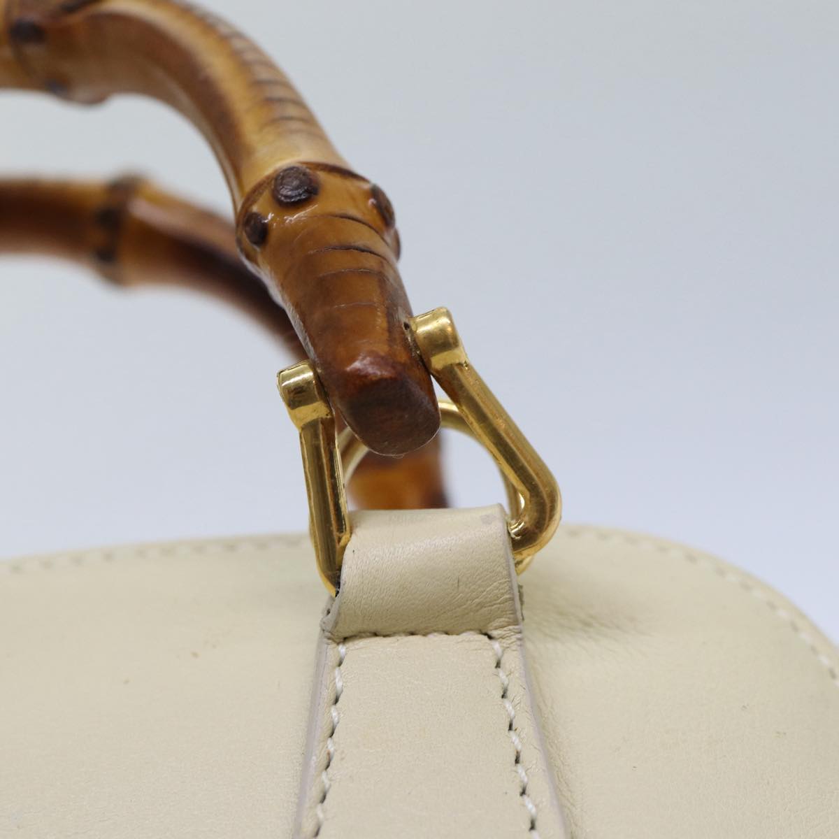 GUCCI Bamboo Hand Bag Leather 2way Cream Gold yk14170