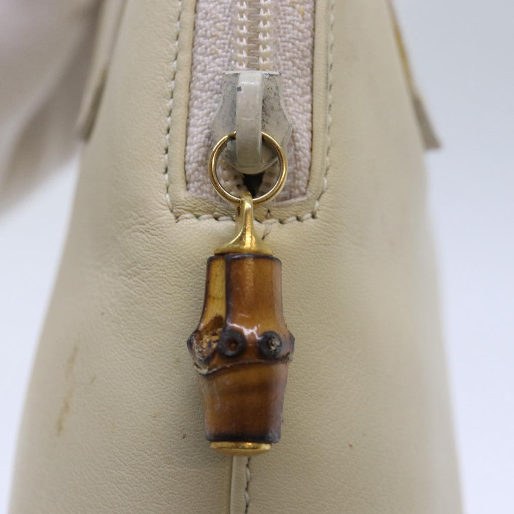 GUCCI Bamboo Hand Bag Leather 2way Cream Gold yk14170
