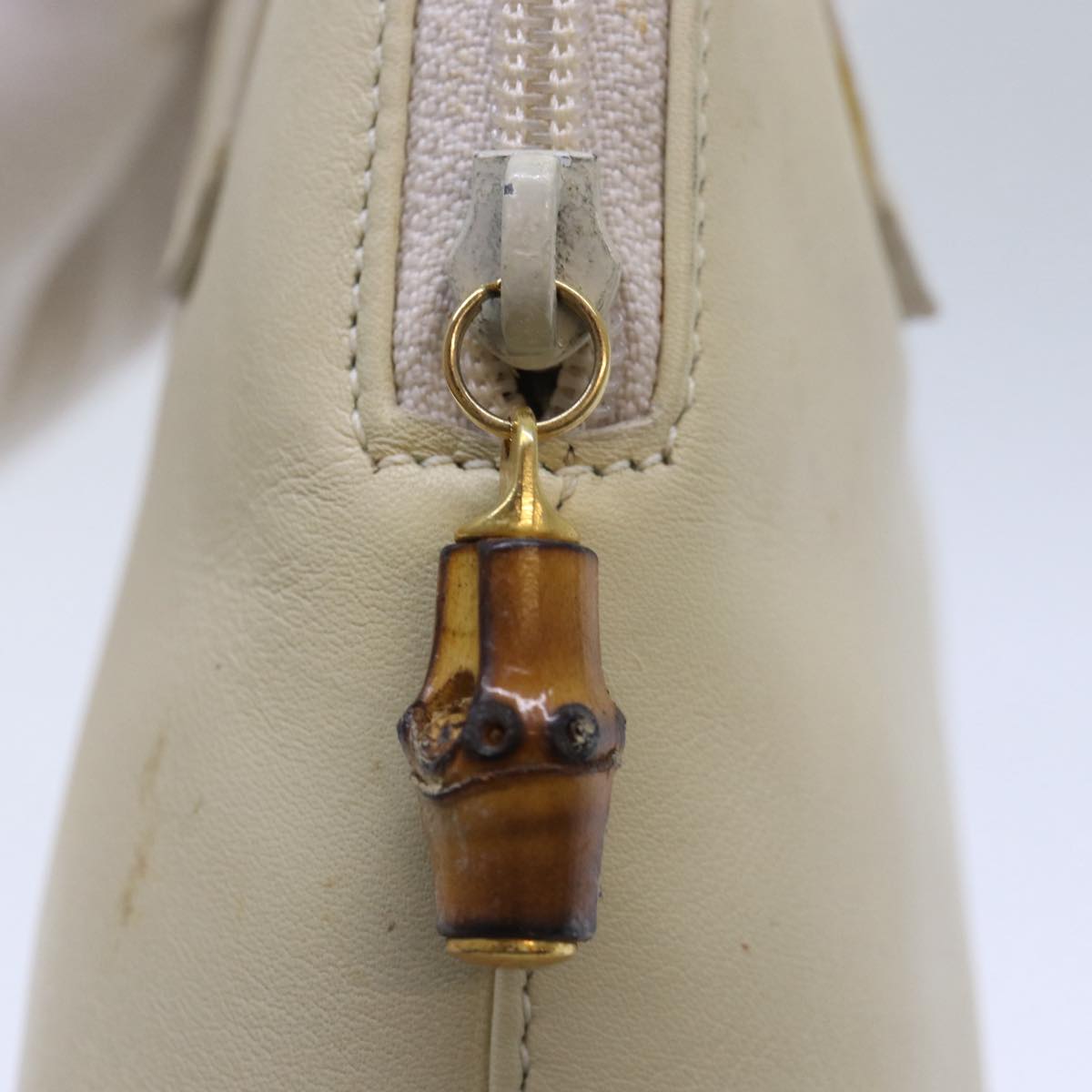 GUCCI Bamboo Hand Bag Leather 2way Cream Gold yk14170