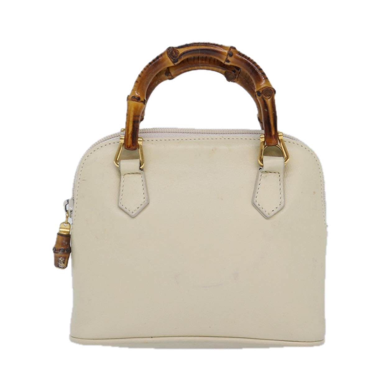 GUCCI Bamboo Hand Bag Leather 2way Cream Gold yk14170