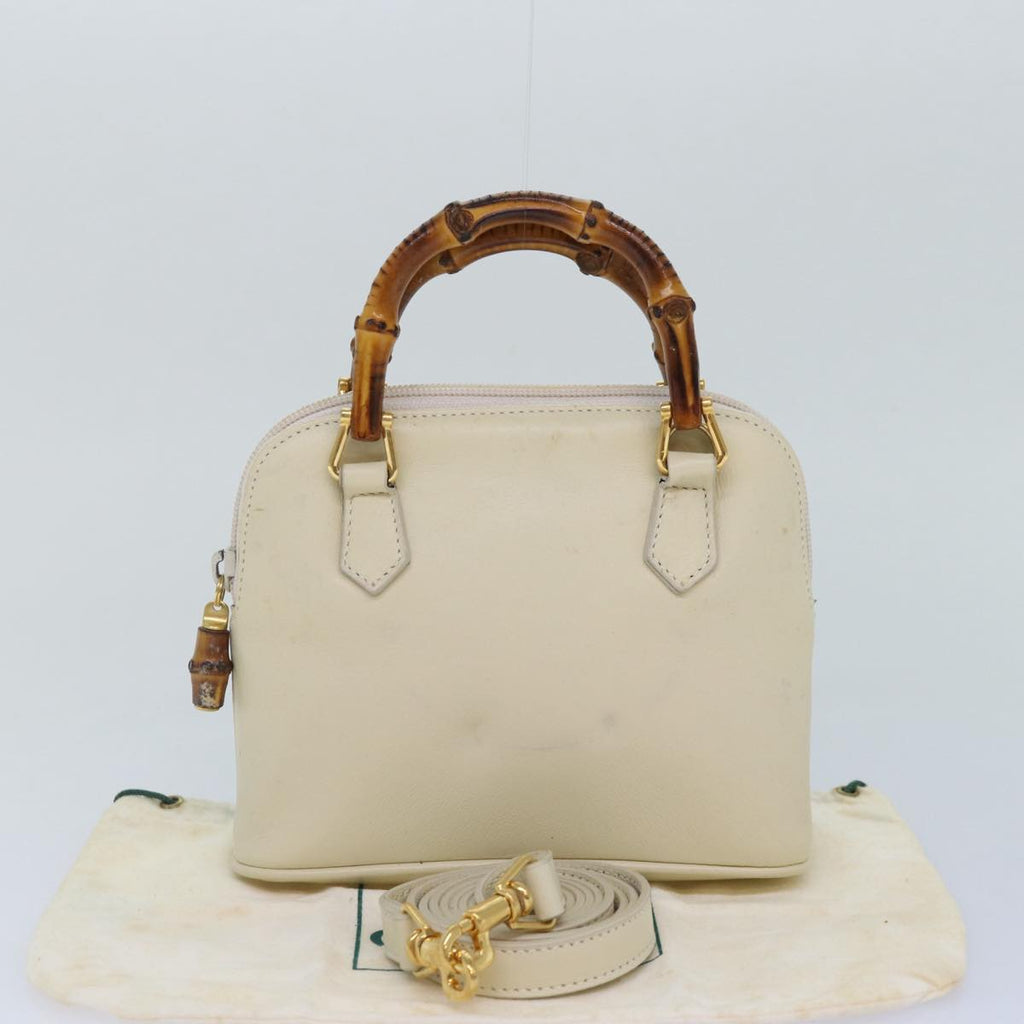 GUCCI Bamboo Hand Bag Leather 2way Cream Gold yk14170