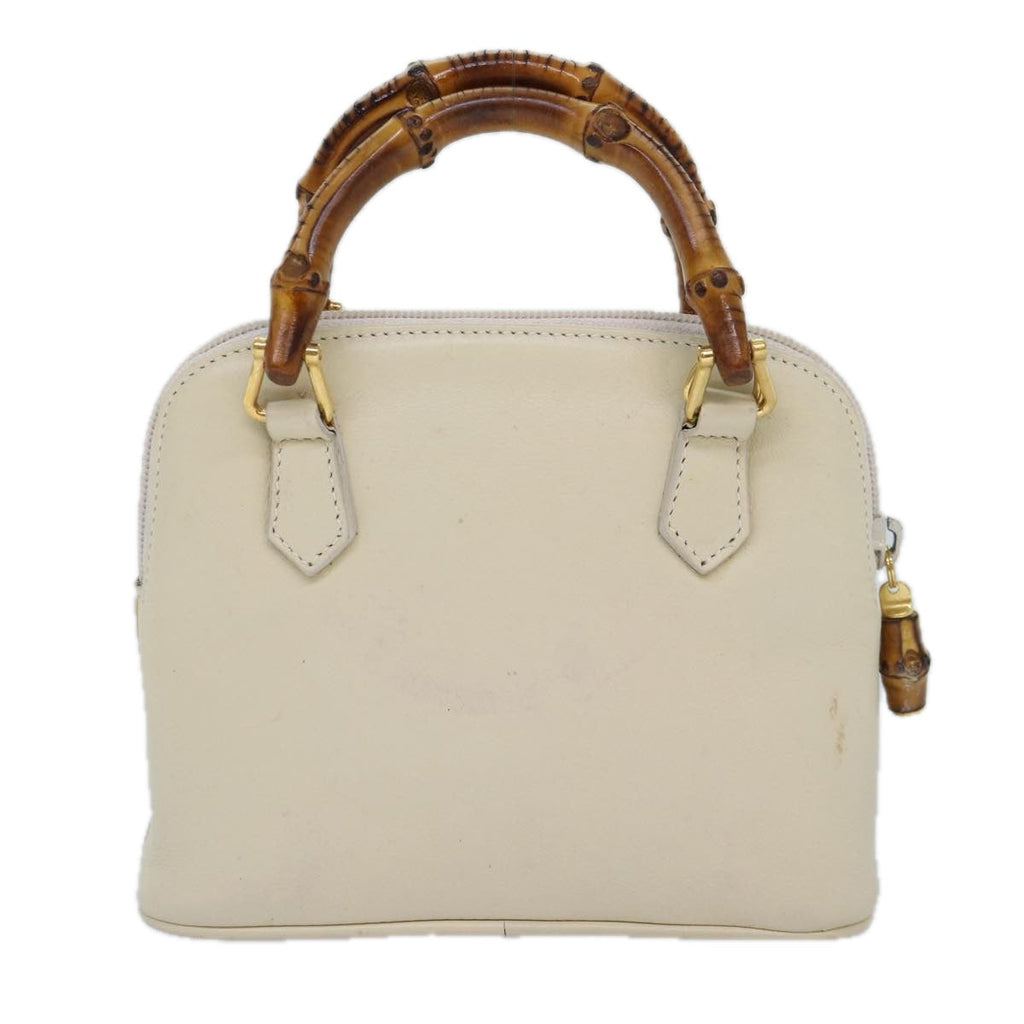 GUCCI Bamboo Hand Bag Leather 2way Cream Gold yk14170