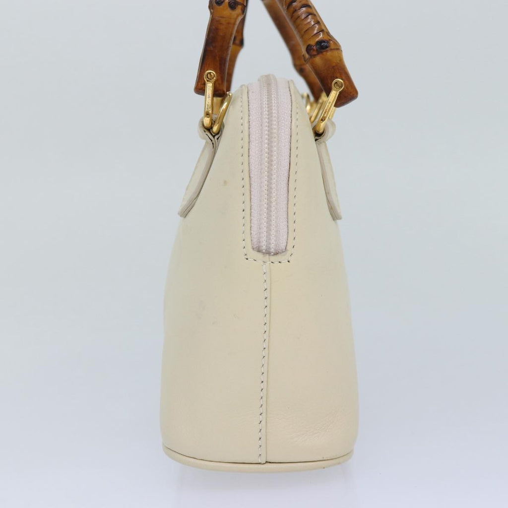 GUCCI Bamboo Hand Bag Leather 2way Cream Gold yk14170