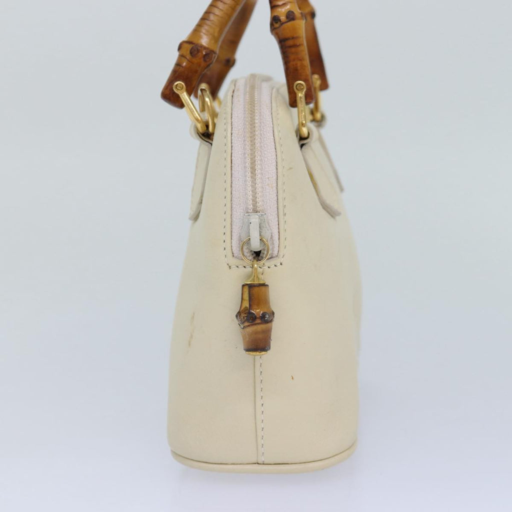 GUCCI Bamboo Hand Bag Leather 2way Cream Gold yk14170