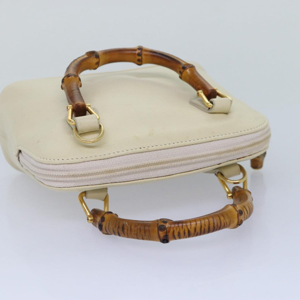 GUCCI Bamboo Hand Bag Leather 2way Cream Gold yk14170