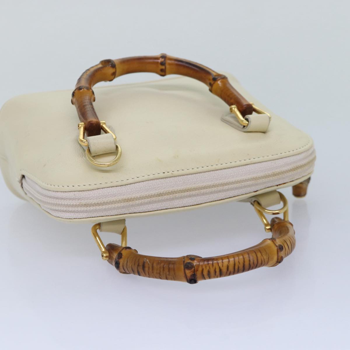 GUCCI Bamboo Hand Bag Leather 2way Cream Gold yk14170