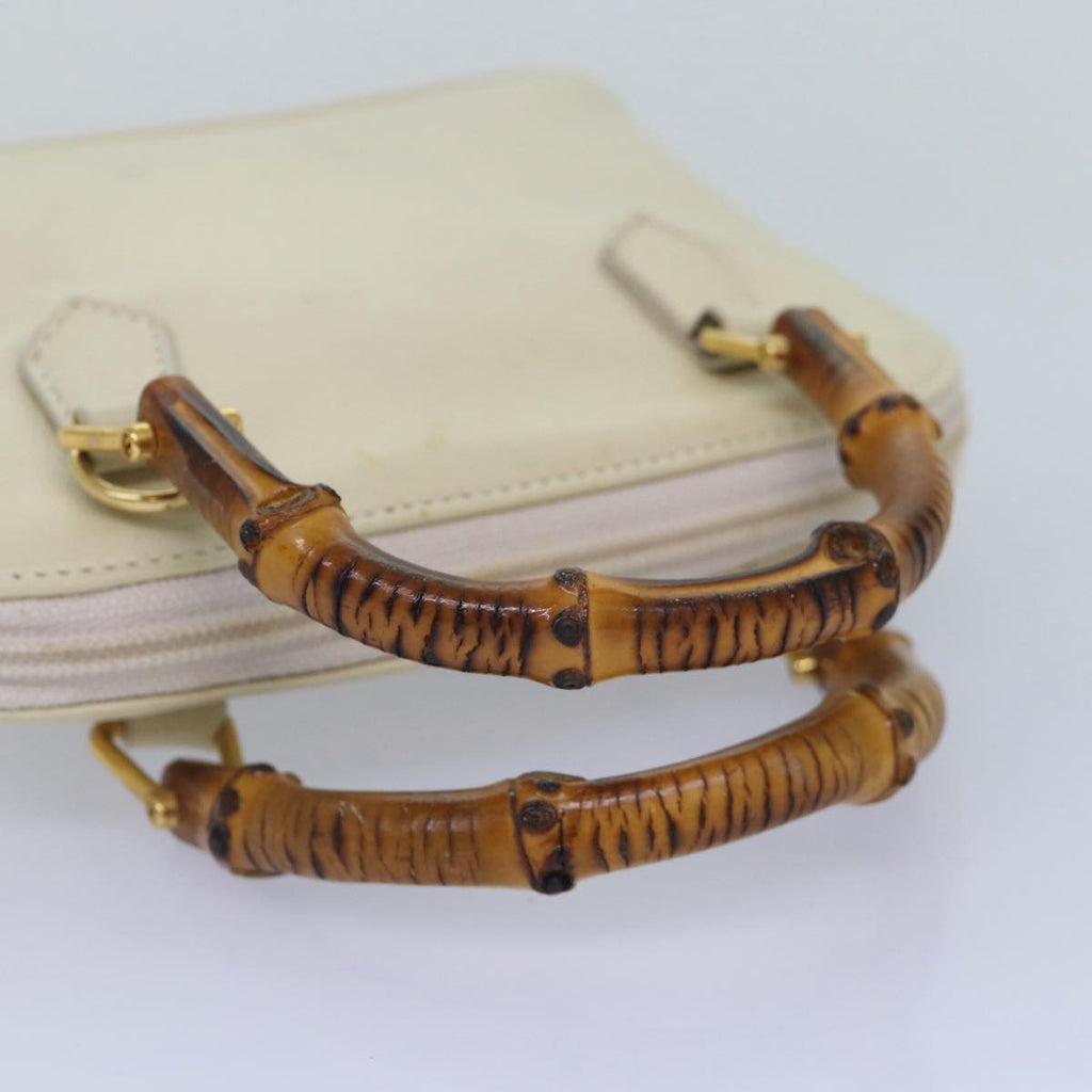 GUCCI Bamboo Hand Bag Leather 2way Cream Gold yk14170