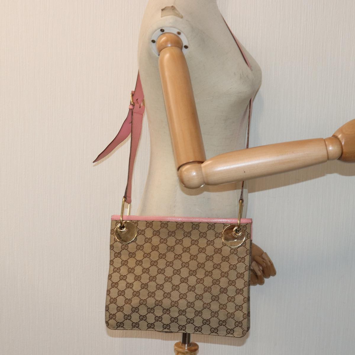 GUCCI GG Canvas Shoulder Bag Beige Gold 120841 yk14171