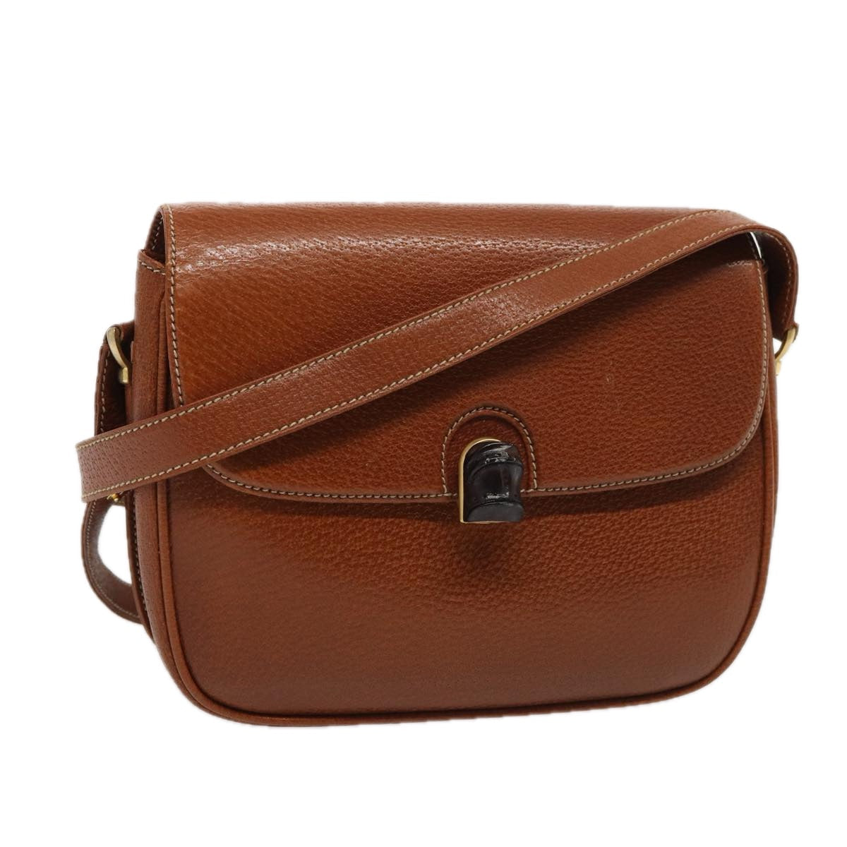 GUCCI Bamboo Shoulder Bag Leather Brown Gold yk14184