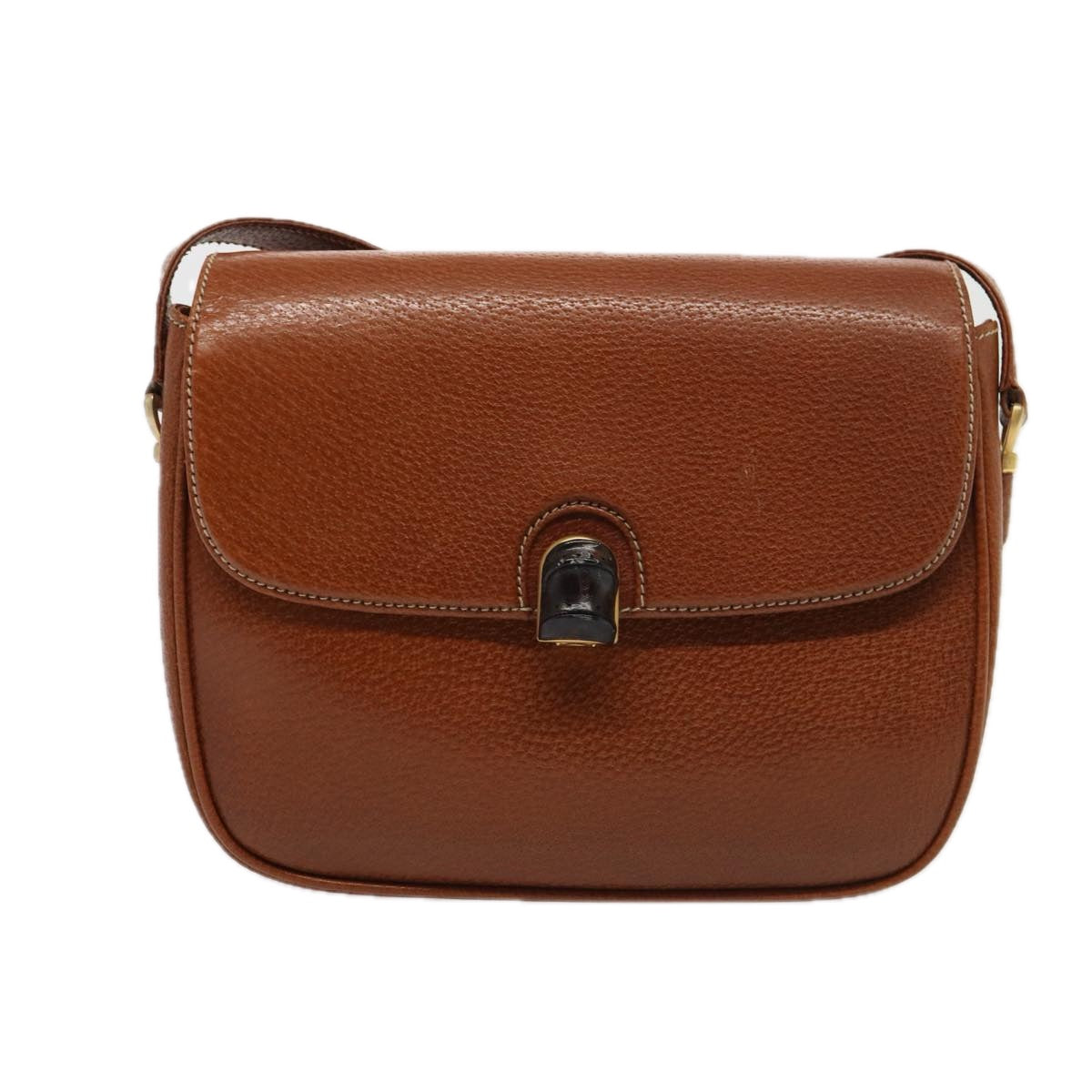 GUCCI Bamboo Shoulder Bag Leather Brown Gold yk14184