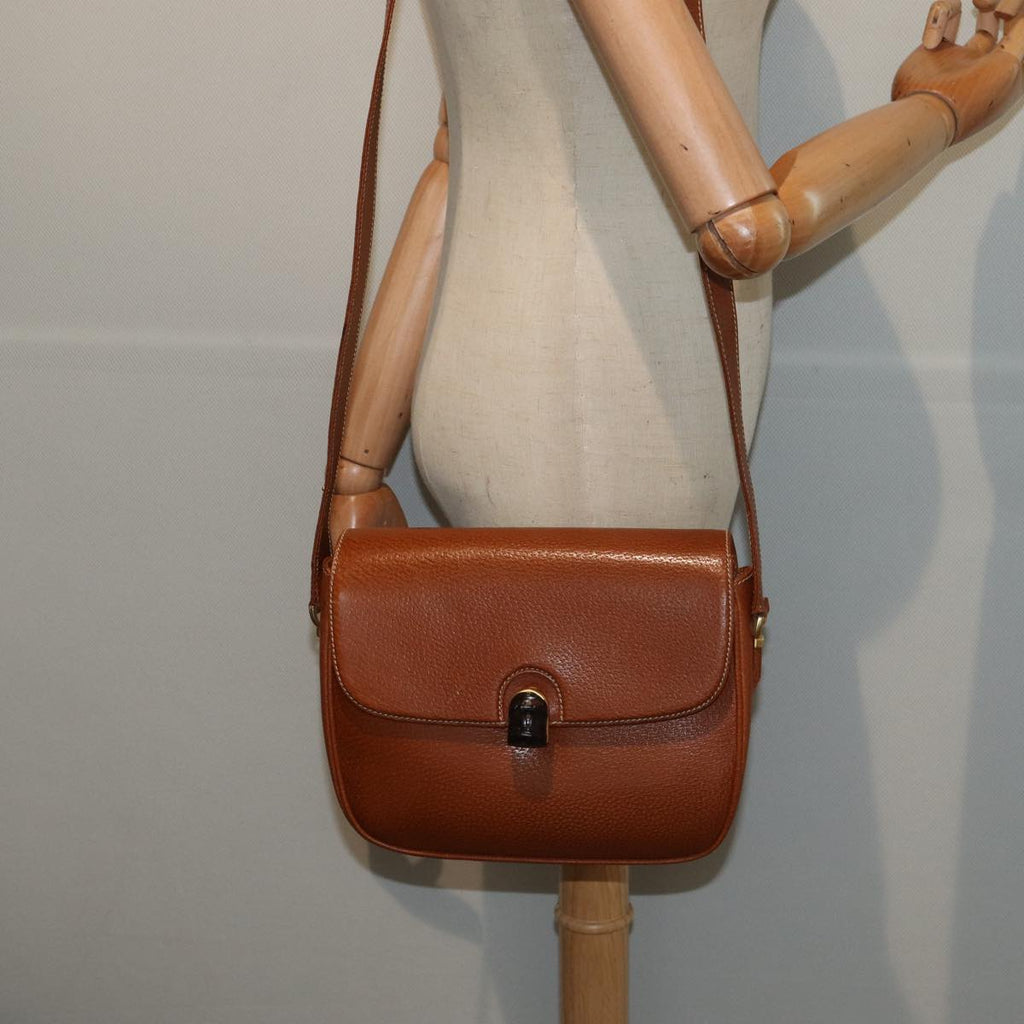 GUCCI Bamboo Shoulder Bag Leather Brown Gold yk14184