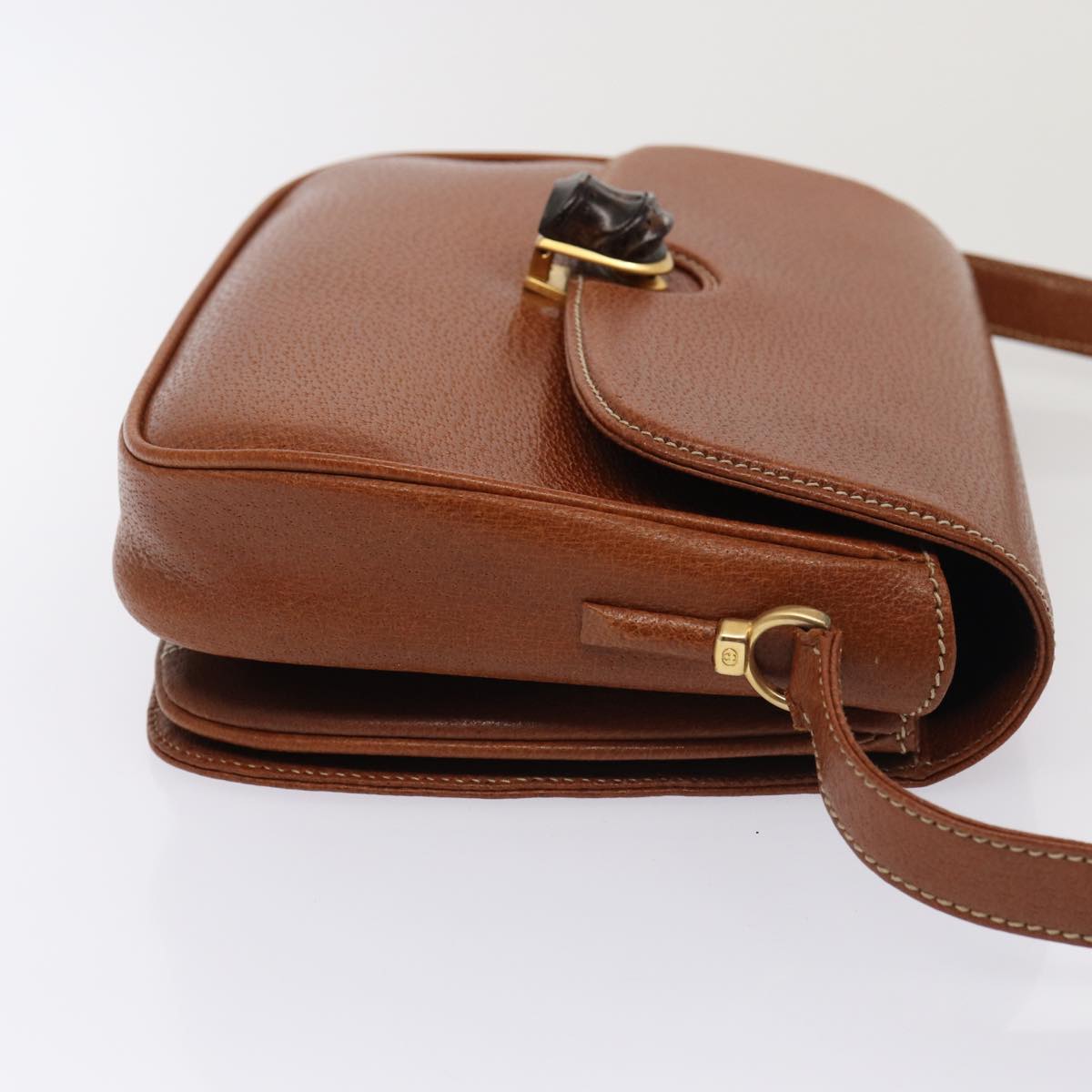 GUCCI Bamboo Shoulder Bag Leather Brown Gold yk14184