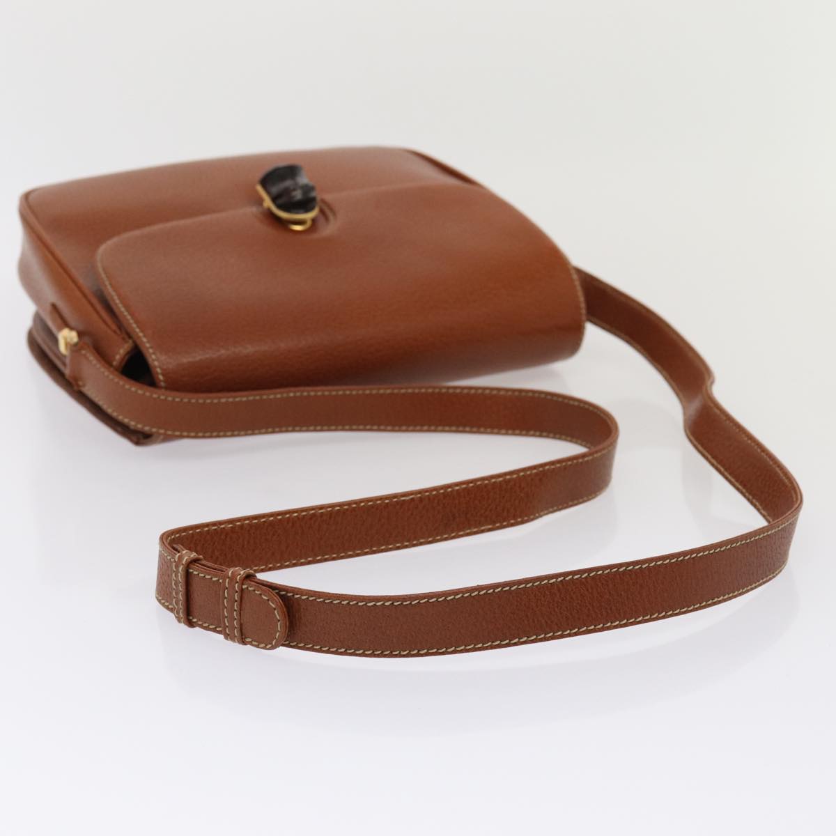 GUCCI Bamboo Shoulder Bag Leather Brown Gold yk14184