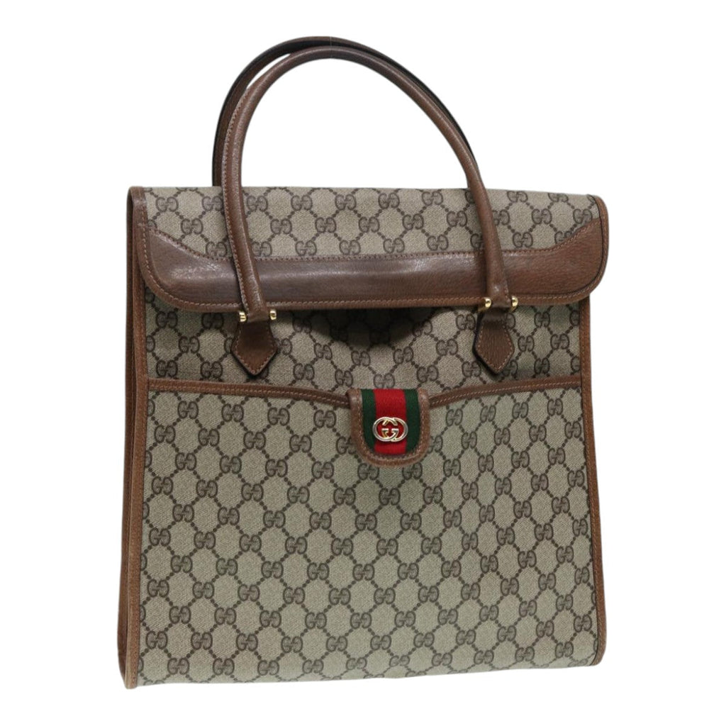 GUCCI GG Supreme Web Sherry Line Hand Bag PVC Beige Gold 02 4139 58 yk14192