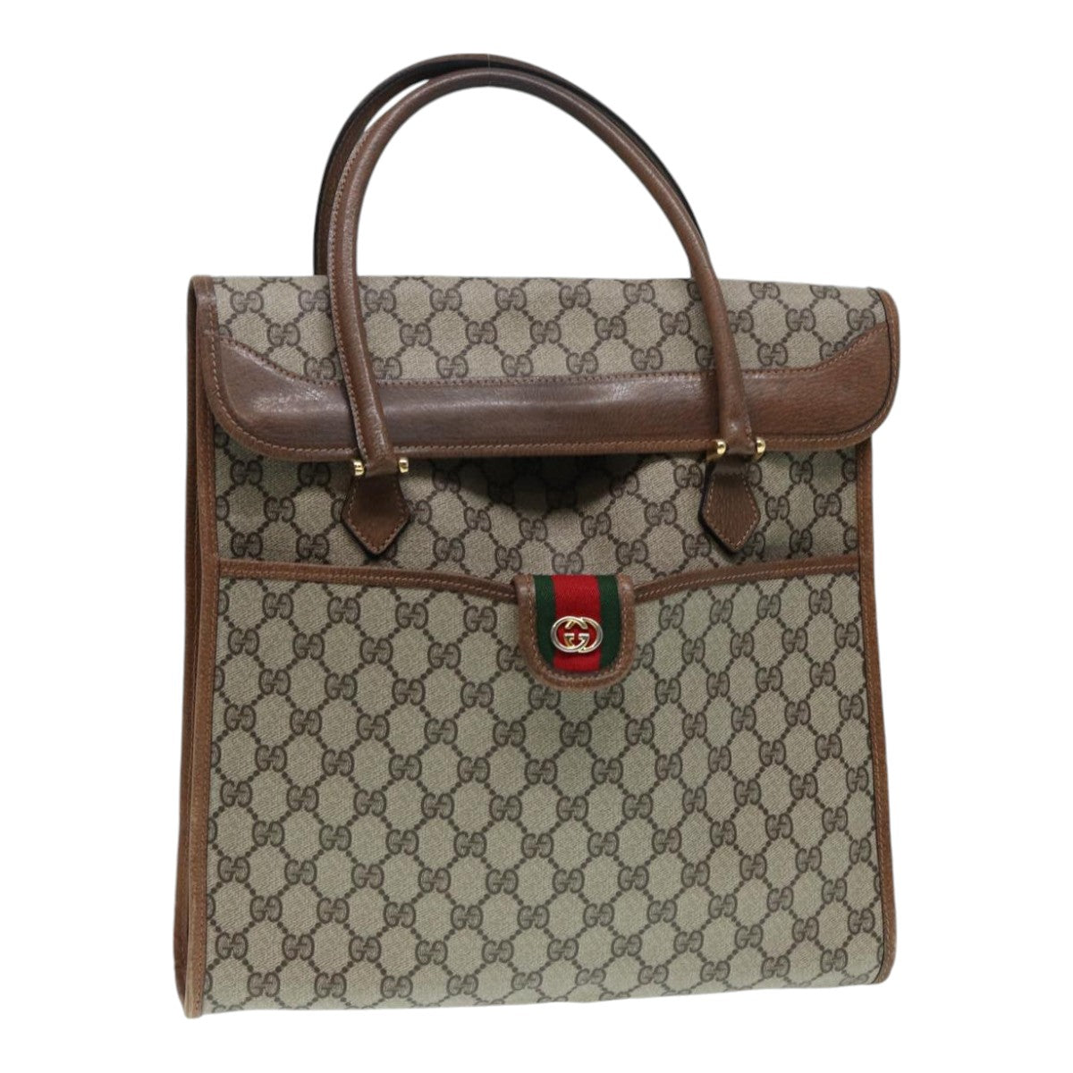 GUCCI GG Supreme Web Sherry Line Hand Bag PVC Beige Gold 02 4139 58 yk14192