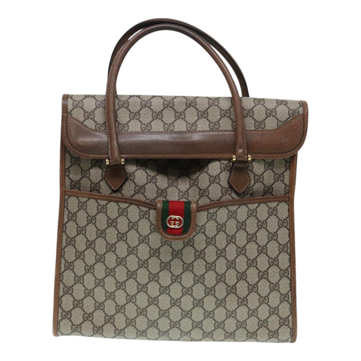 GUCCI GG Supreme Web Sherry Line Hand Bag PVC Beige Gold 02 4139 58 yk14192