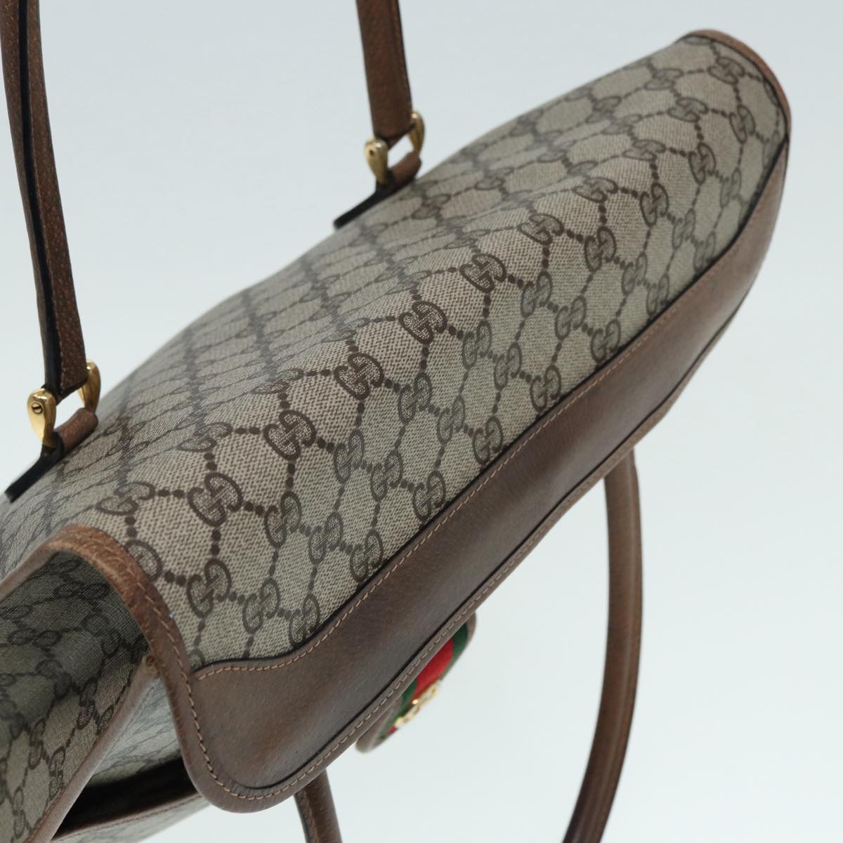 GUCCI GG Supreme Web Sherry Line Hand Bag PVC Beige Gold 02 4139 58 yk14192