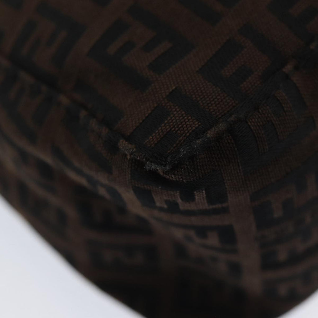 FENDI Zucchino Canvas Hand Bag Brown Black Silver yk14209