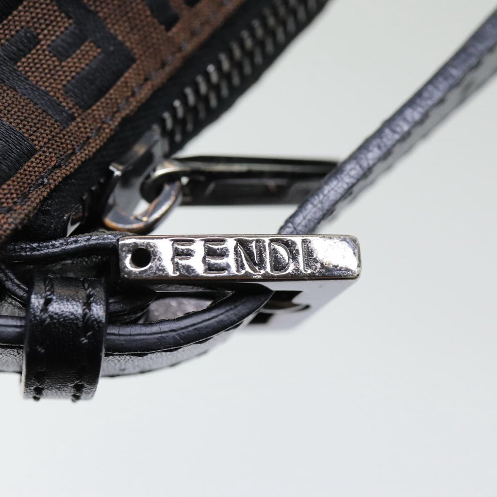 FENDI Zucchino Canvas Hand Bag Brown Black Silver yk14209