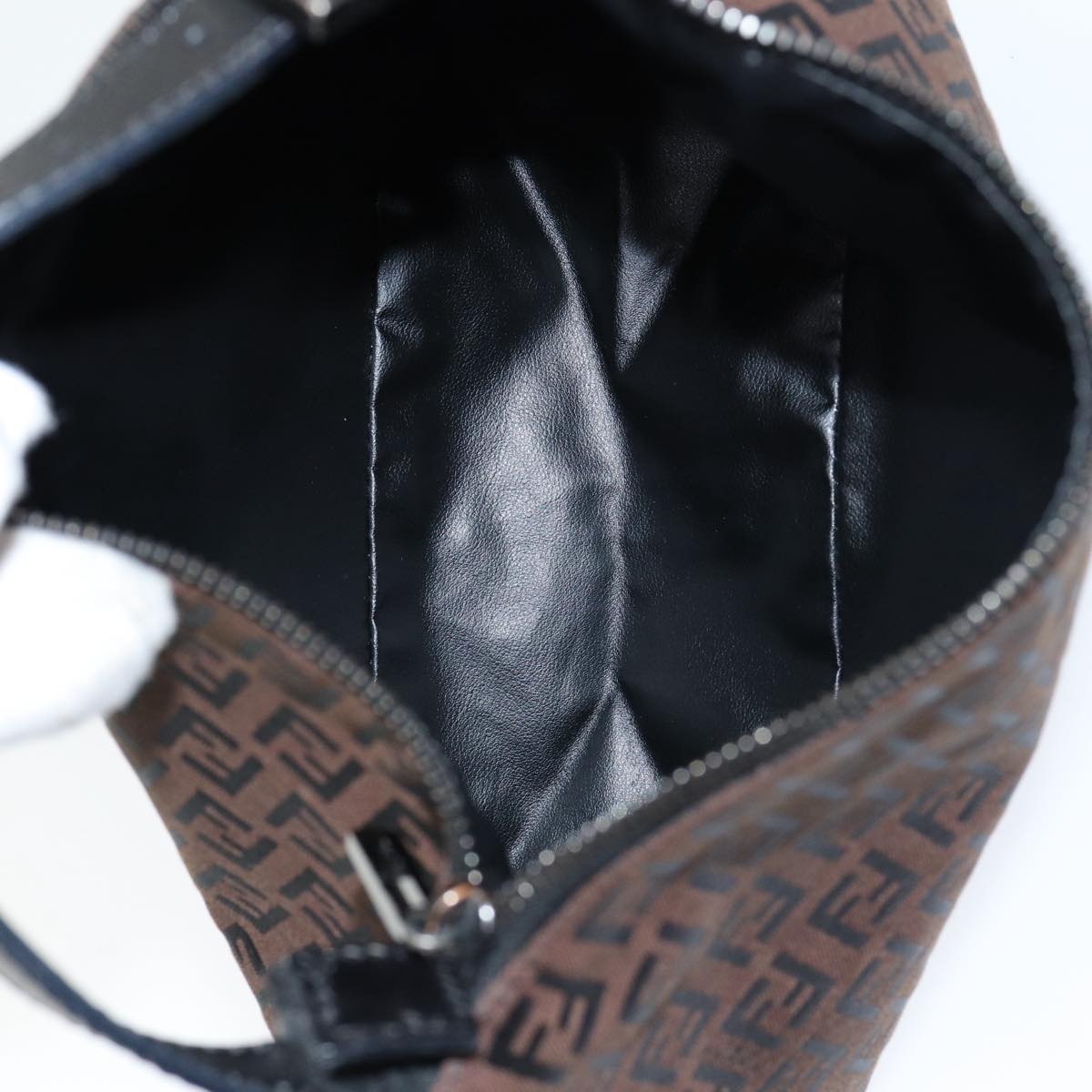 FENDI Zucchino Canvas Hand Bag Brown Black Silver yk14209