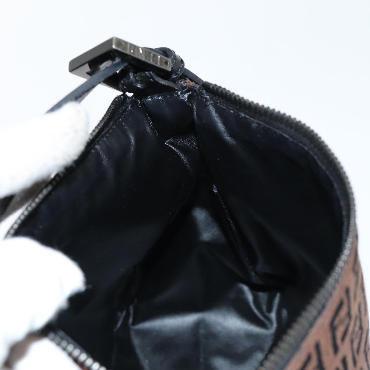FENDI Zucchino Canvas Hand Bag Brown Black Silver yk14209