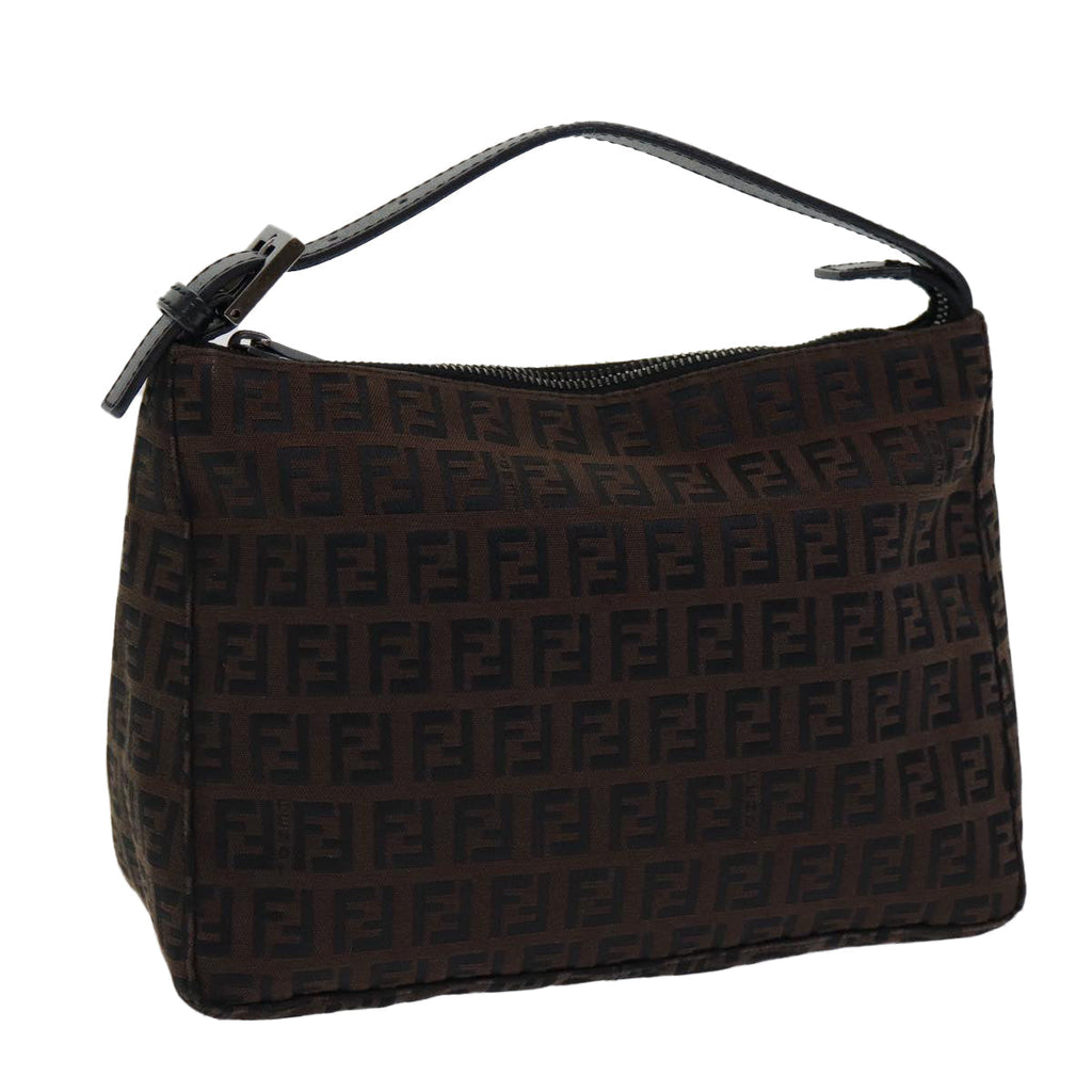 FENDI Zucchino Canvas Hand Bag Brown Black Silver yk14209