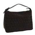 FENDI Zucchino Canvas Hand Bag Brown Black Silver yk14209