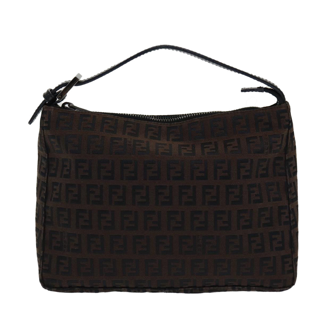 FENDI Zucchino Canvas Hand Bag Brown Black Silver yk14209