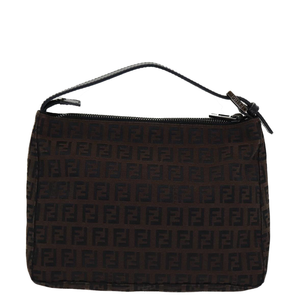 FENDI Zucchino Canvas Hand Bag Brown Black Silver yk14209