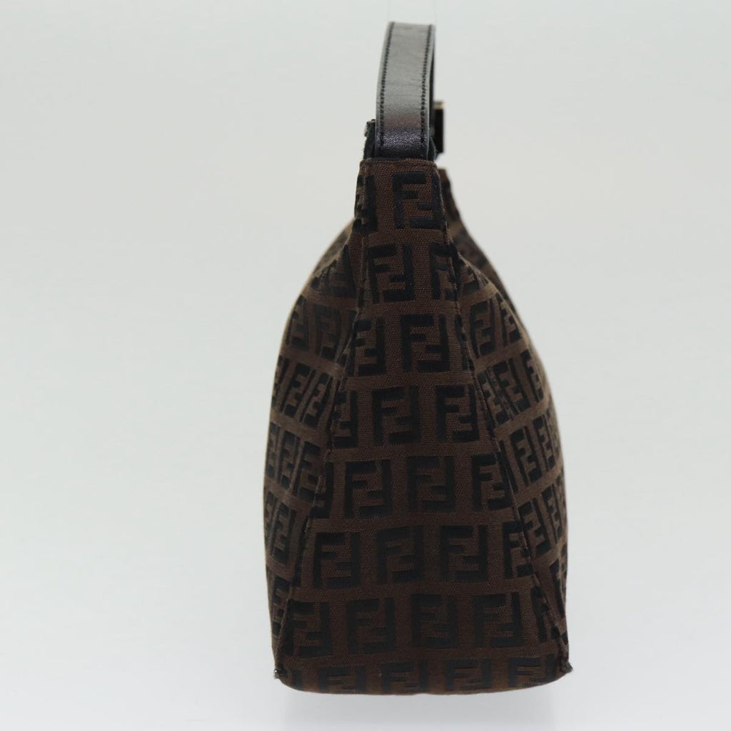 FENDI Zucchino Canvas Hand Bag Brown Black Silver yk14209