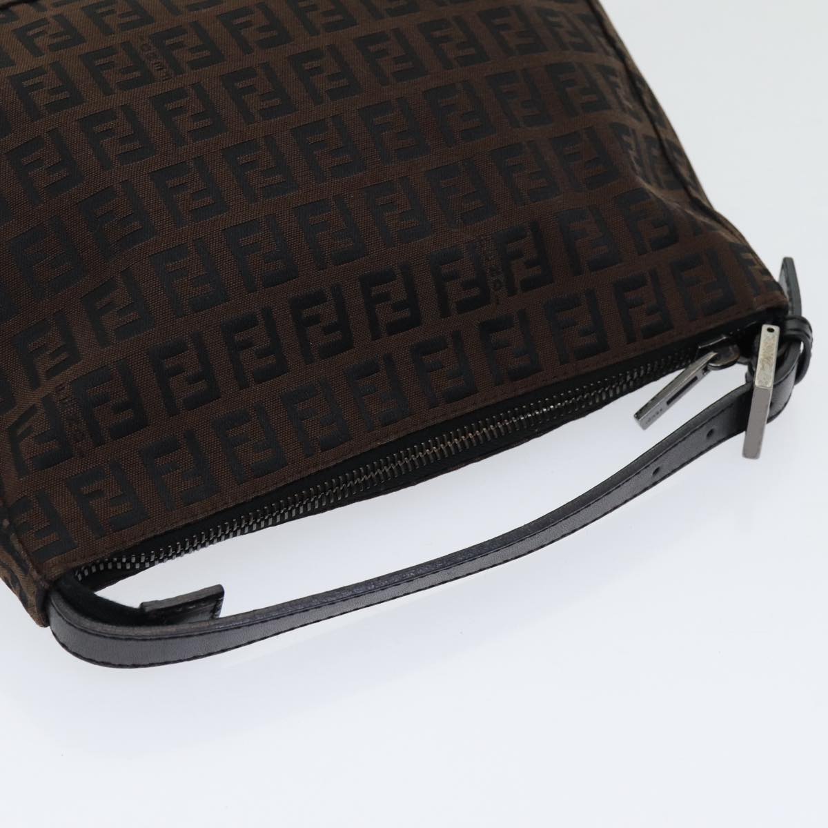 FENDI Zucchino Canvas Hand Bag Brown Black Silver yk14209