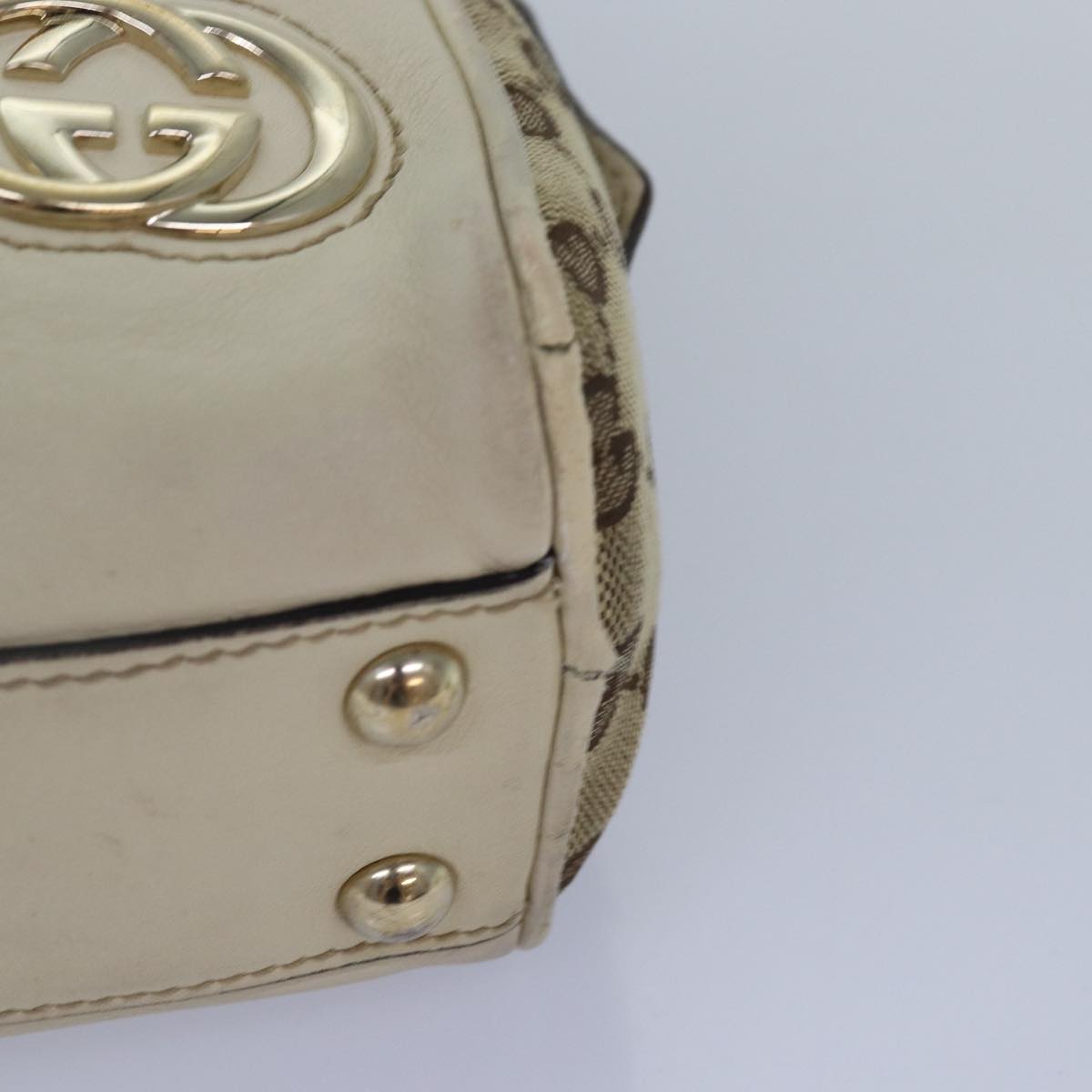 GUCCI GG Canvas Hand Bag Beige White yk14214