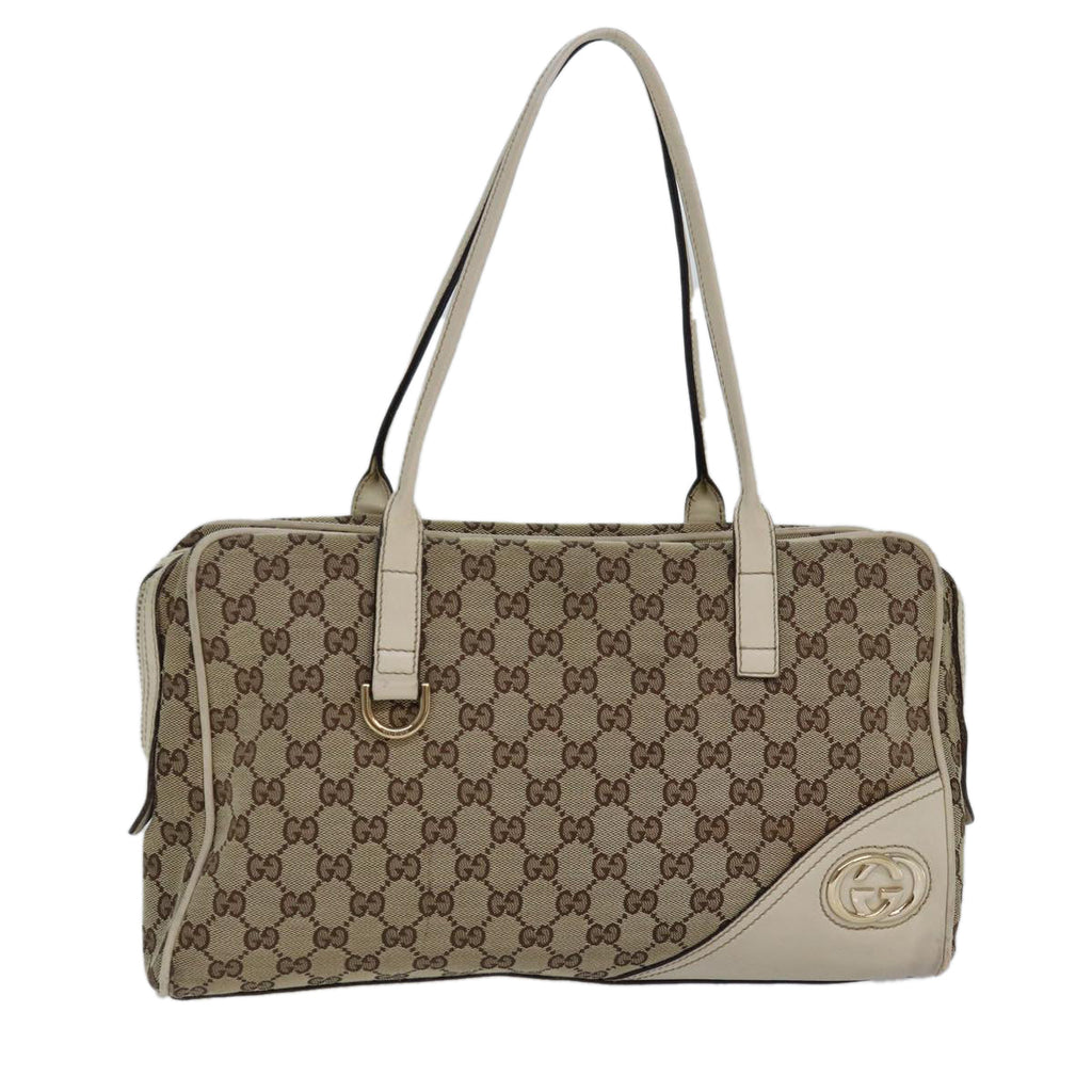 GUCCI GG Canvas Hand Bag Beige White yk14214