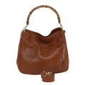 GUCCI Bamboo Hand Bag Leather 2way Brown Gold 001 1705 1638 yk14231