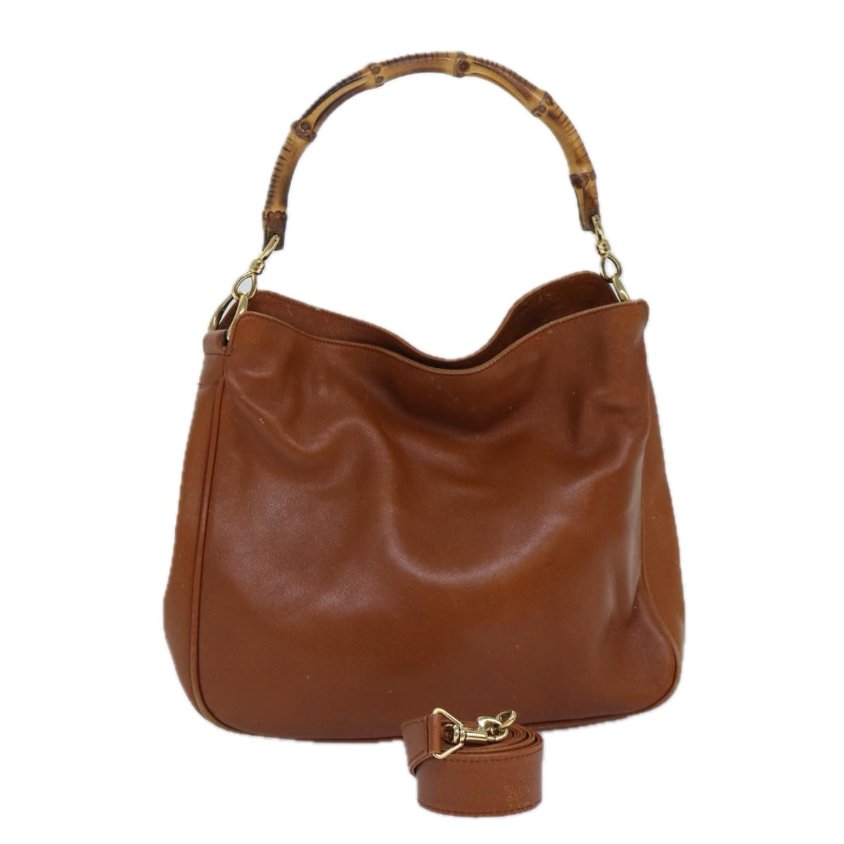 GUCCI Bamboo Hand Bag Leather 2way Brown Gold 001 1705 1638 yk14231