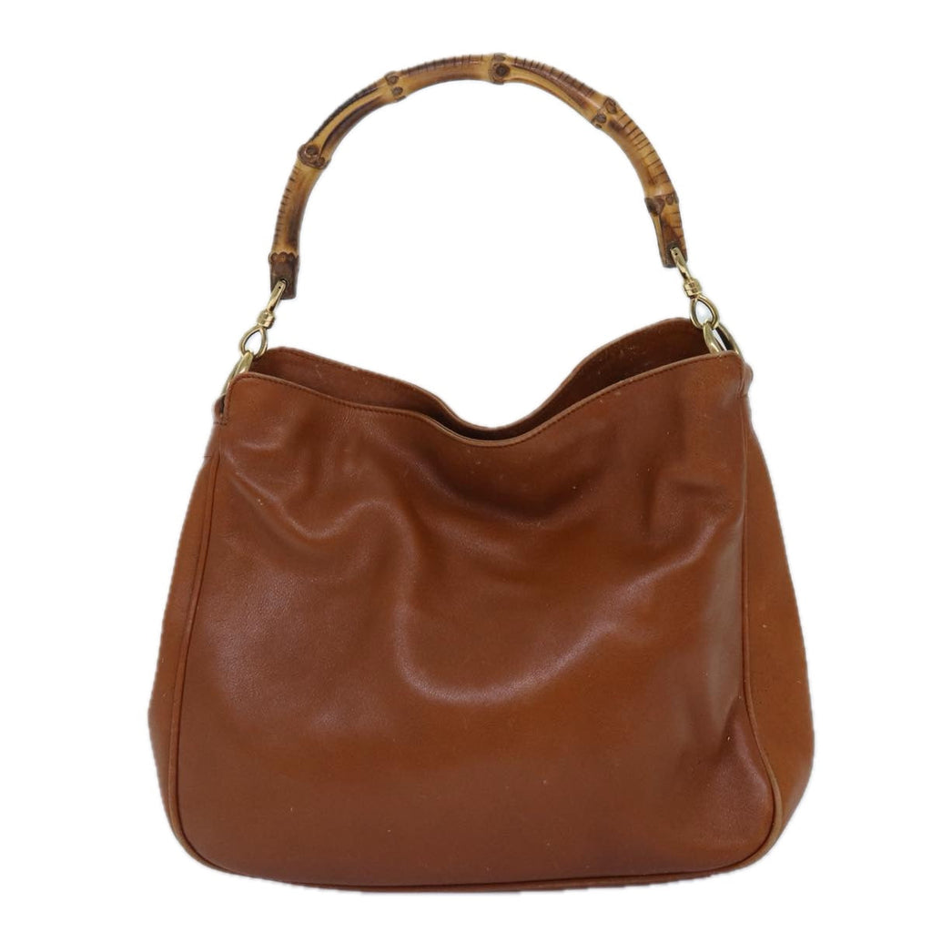 GUCCI Bamboo Hand Bag Leather 2way Brown Gold 001 1705 1638 yk14231